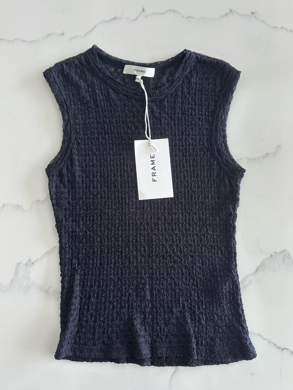 FRAME NWT Sleeveless Mesh Lace Top - Navy - S
